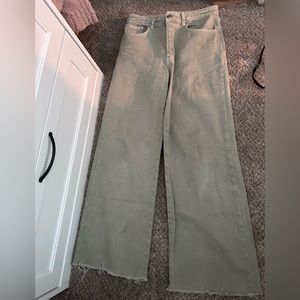 Stradivarius high rise wide leg green jeans